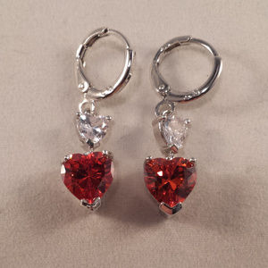 18k WGF Ruby Topaz Zircon Hearts Earrings